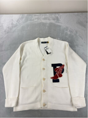Polo Ralph Lauren Nwt P-wing White Chunky Knit Cotton Cardigan Sweater Mens M